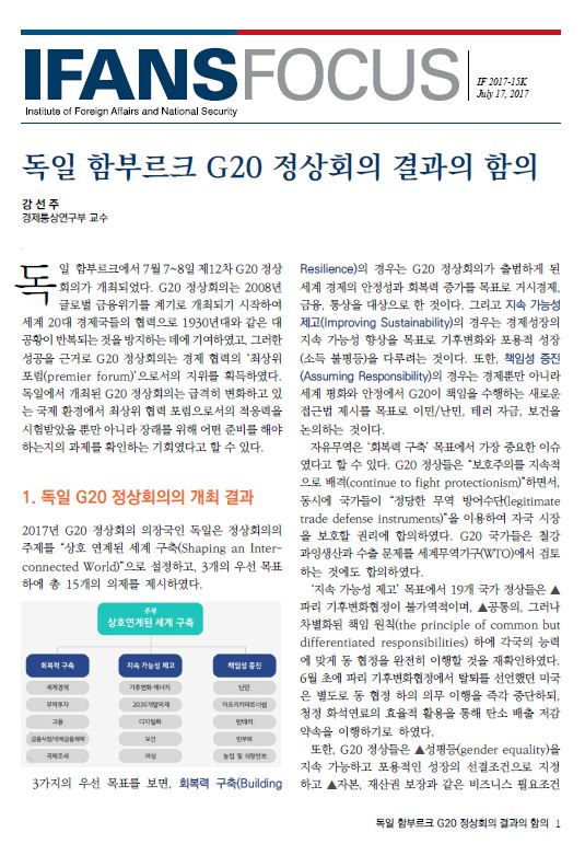 독일 함부르크 G20 정상회의 결과의 함의