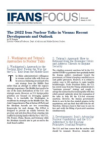 The 2022 Iran Nuclear Talks in Vienna: Recent Developments and Outlook