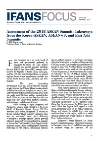 Assessment of the 2018 ASEAN Summit: Takeaways from the Korea-ASEAN, ASEAN+3, and East Asia Summits