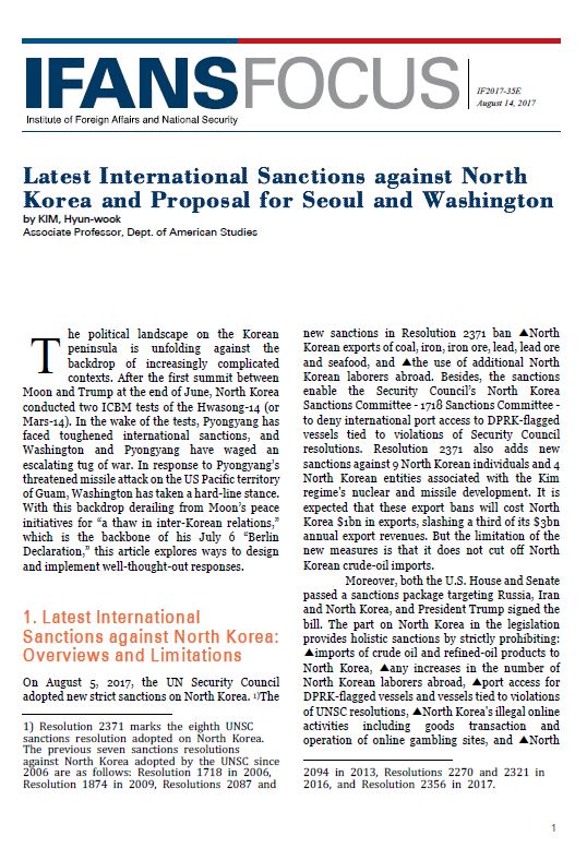 Latest International Sanctions against North Korea and Proposal for Seoul and Washington