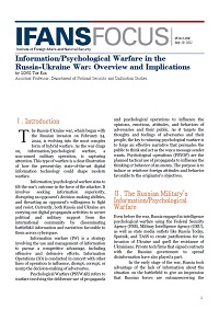 Information/Psychological Warfare in the Russia-Ukraine War: Overview and Implications