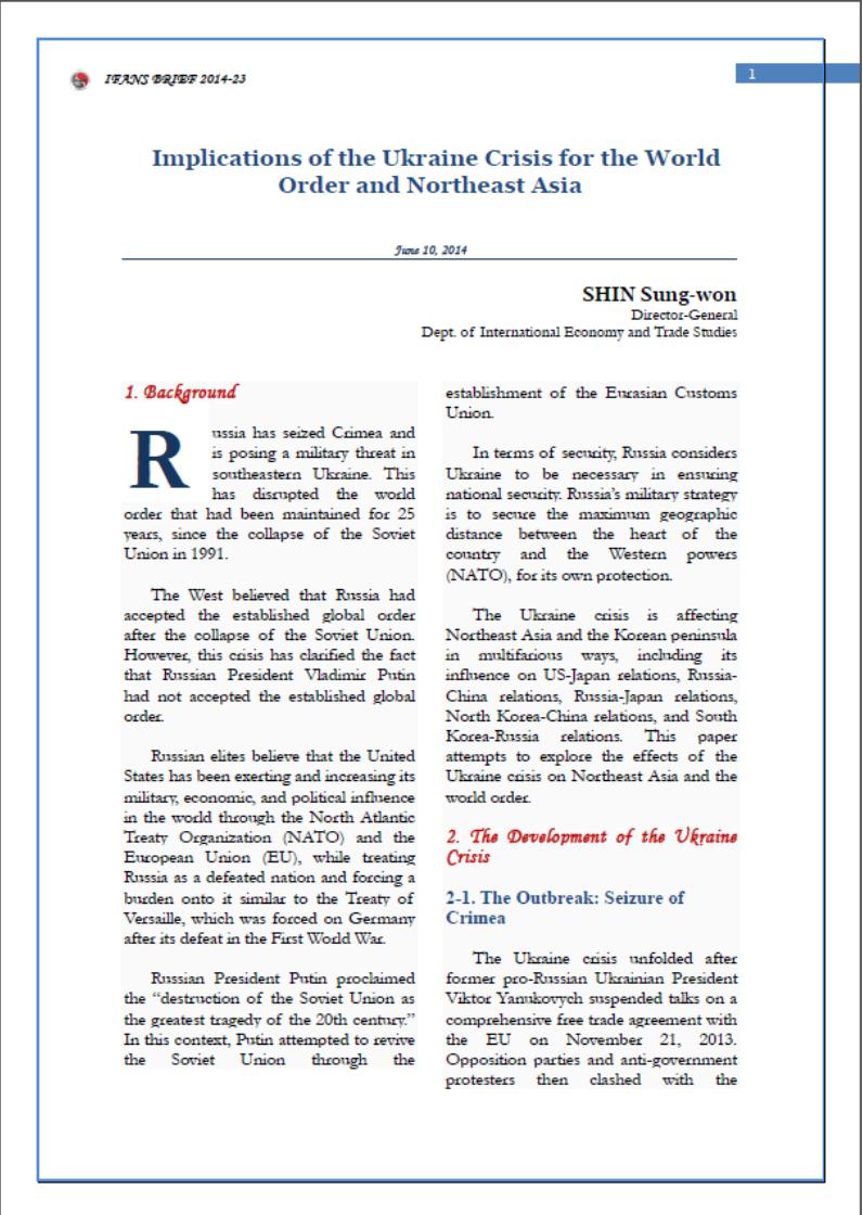 Implications of the Ukraine Crisis for the World Order and Northeast Asia