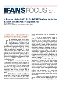 A Review of the 2021 IAEA DPRK Nuclear Activities Report and Its Policy Implications 