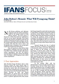 John Bolton’s Memoir: What Will Pyongyang Think?