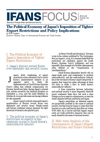 The Political Economy of Japan’s Imposition of Tighter Export Restrictions and Policy Implications