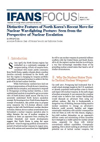 Distinctive Features of North Korea’s Recent Move for Nuclear War-fighting Posture: Seen from the Perspective of Nuclear Escalation