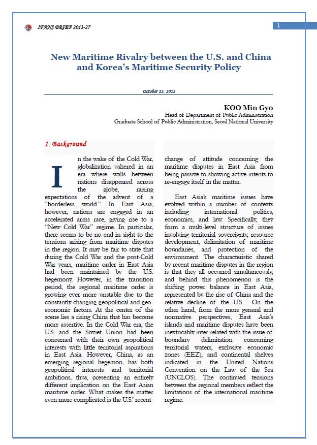New Maritime Rivalry between the U.S. and China and Korea’s Maritime Security Policy