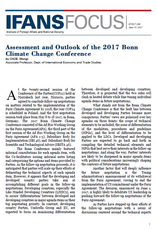 Assessment and Outlook of the 2017 Bonn Climate Change Conference