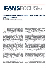 UN Open-Ended Working Group Final Report: Issues and Implications