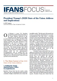 President Trump’s 2020 State of the Union Address and Implications