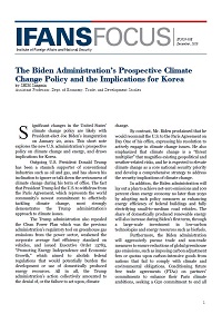 The Biden Administration’s Prospective Climate Change Policy and the Implications for Korea