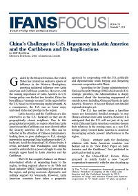 China’s Challenge to U.S. Hegemony in Latin America and the Caribbean and Its Implications