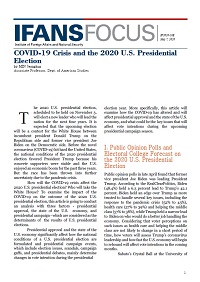 COVID-19 Crisis and the 2020 U.S. Presidential Election