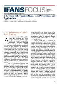 U.S. Trade Policy against China: U.S. Perspectives and Implications