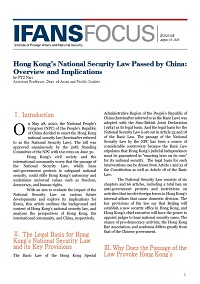 Hong Kong’s National Security Law Passed by China: Overview and Implications
