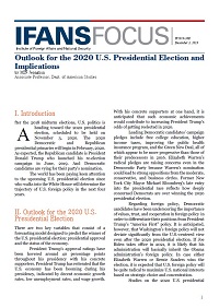 Outlook for the 2020 U.S. Presidential Election and Implications